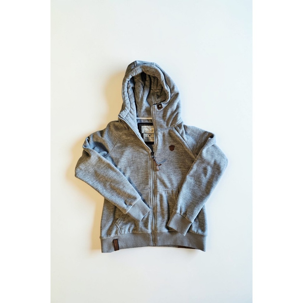 Naketano Zip‎ Up Hoodie Womens XL Gray Sift Thick Fleece Brave New Bird Hiking